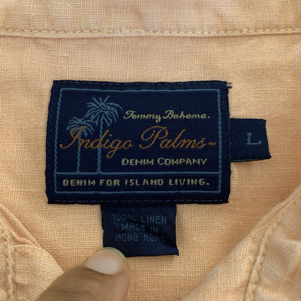 Indigo‎ Palms Tommy Bahama Shirt Men L Orange 100% Linen Button Up Beach Relax - Picture 3 of 4